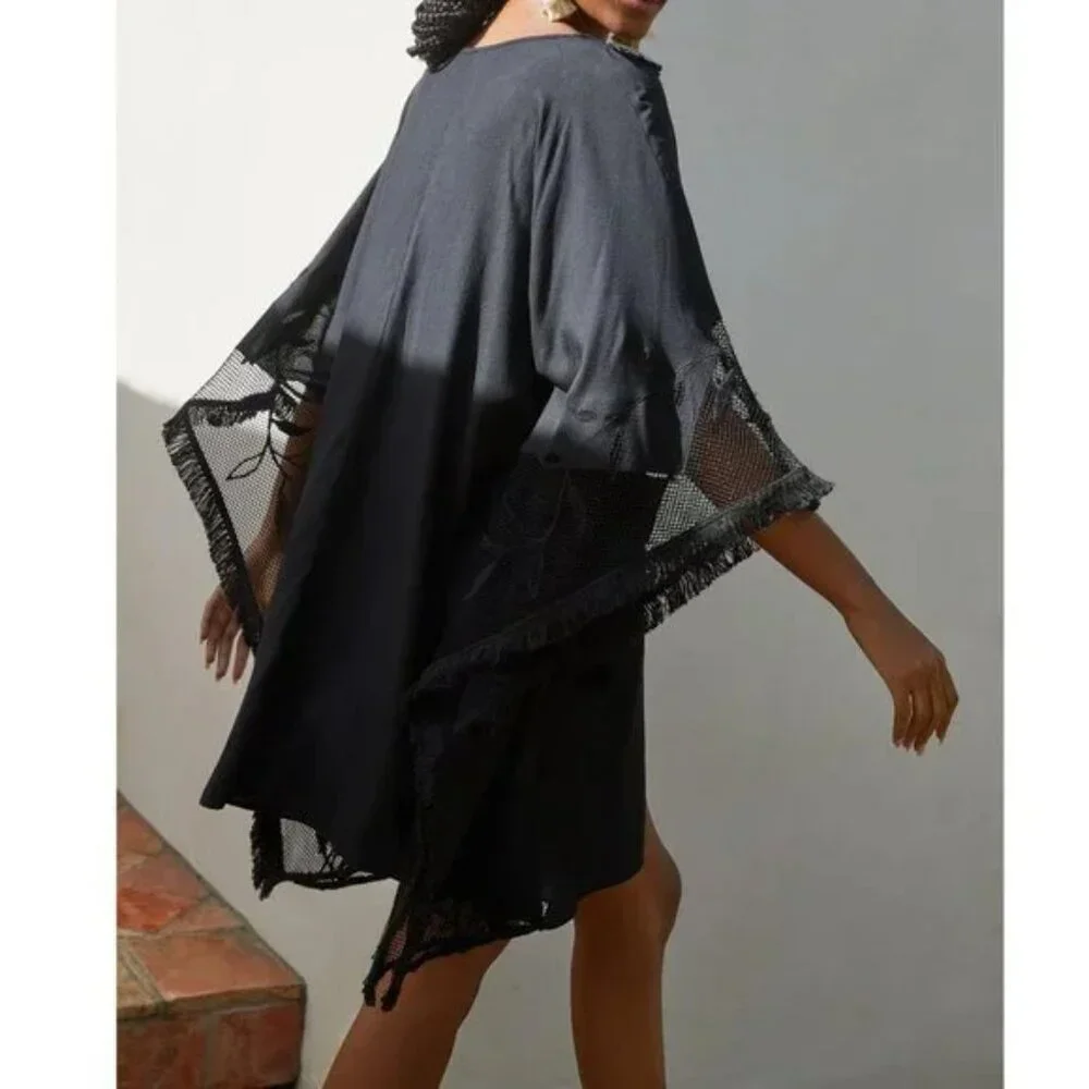 01 By Anthropologie Embroidered Cover-Up Dress Black NWOT XS/S